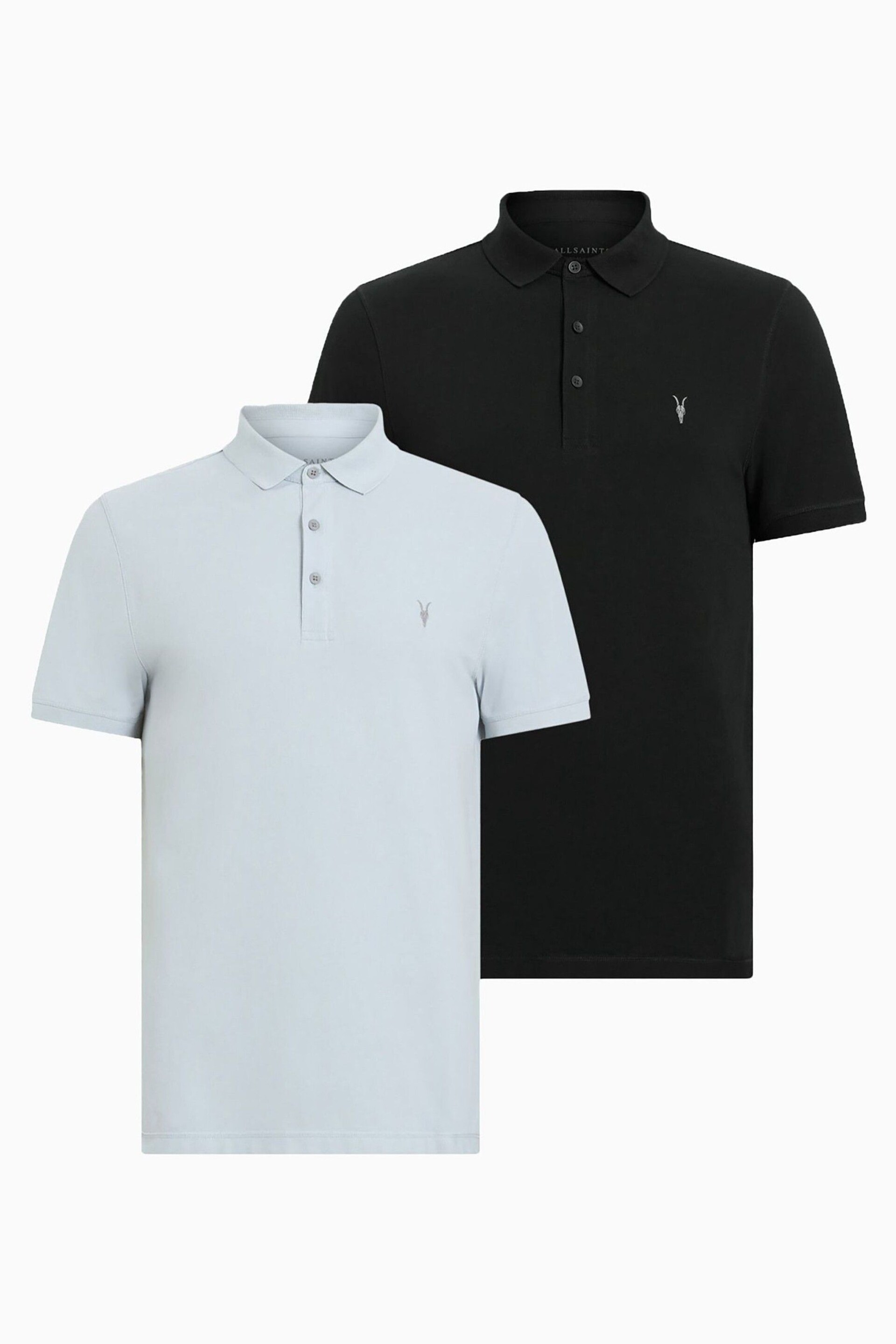 AllSaints Black Reform Short Sleeve Polo Shirt 2 Pack - Image 1 of 7