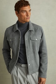 Reiss Sky Blue Eden Suede Trucker Jacket - Image 1 of 5