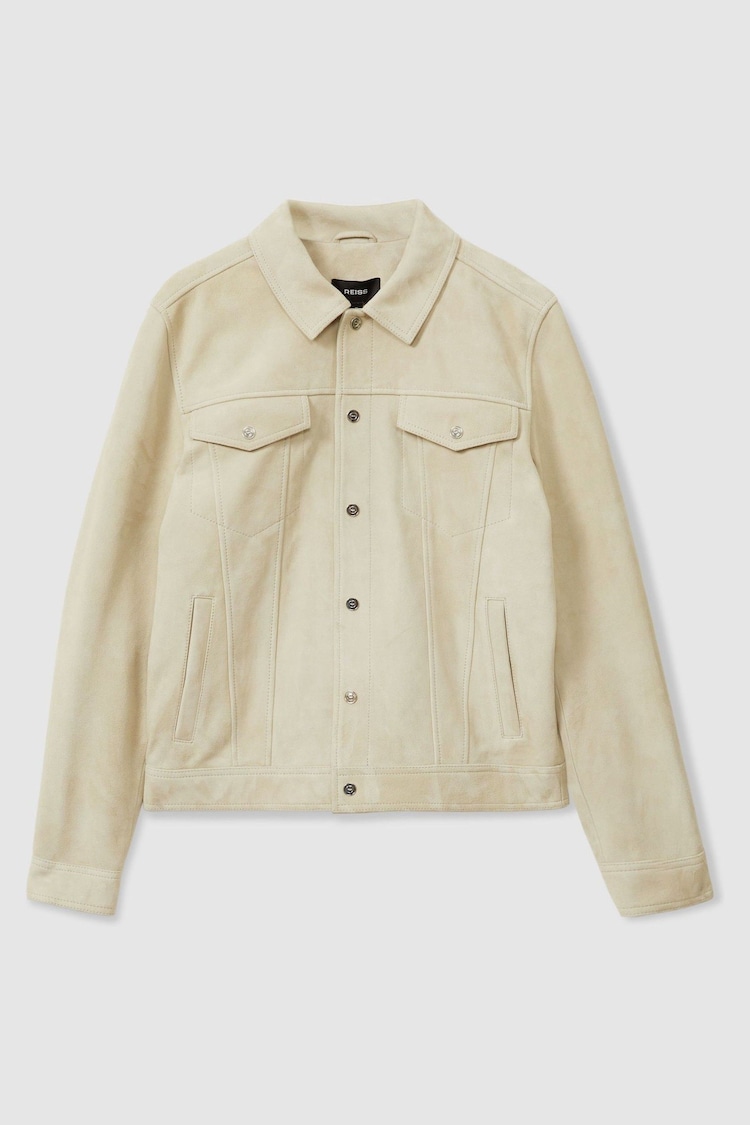 Reiss Off White Eden Suede Trucker Jacket - Image 2 of 6