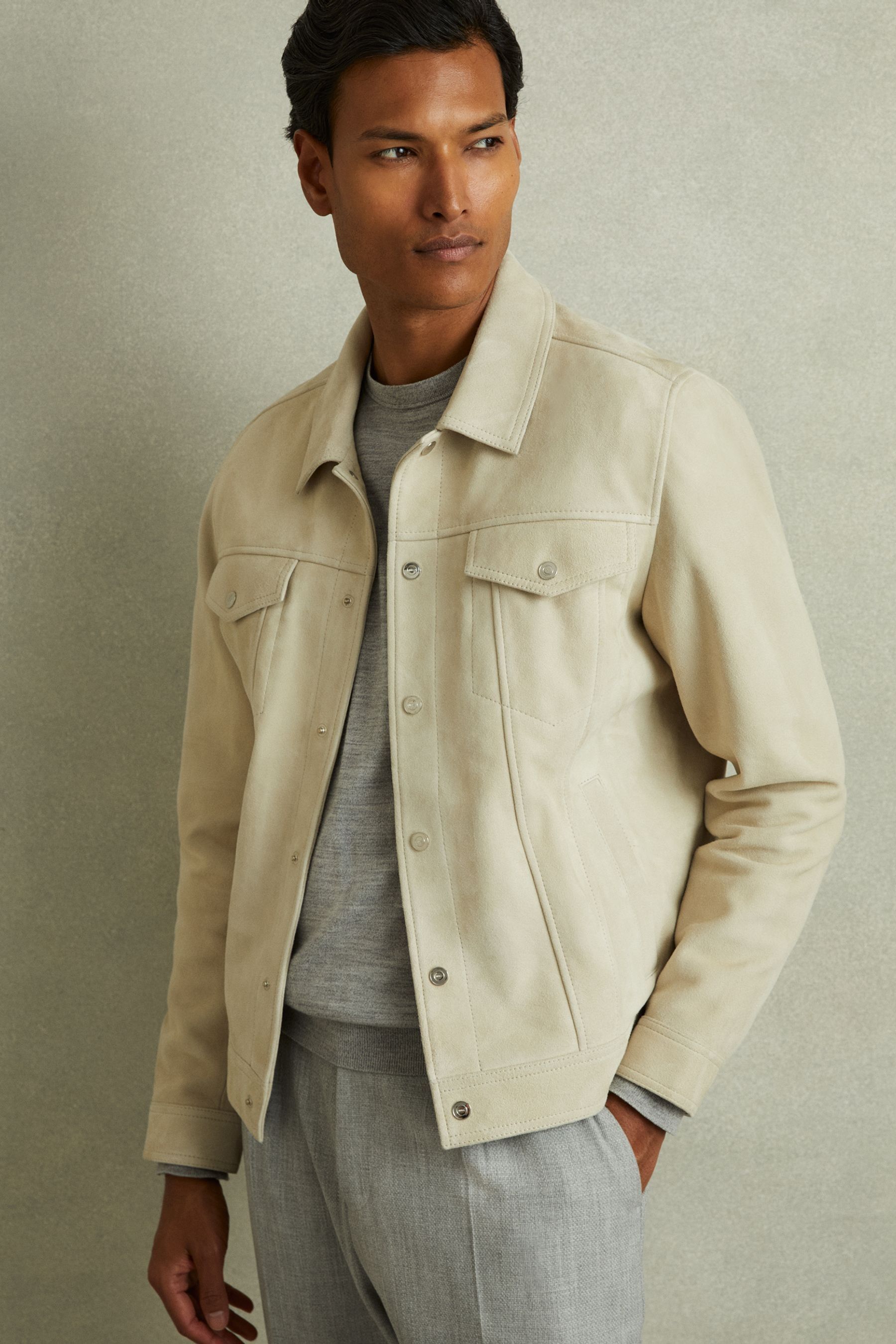Buy Reiss Off White Eden Suede Trucker Jacket from Next Kuwait