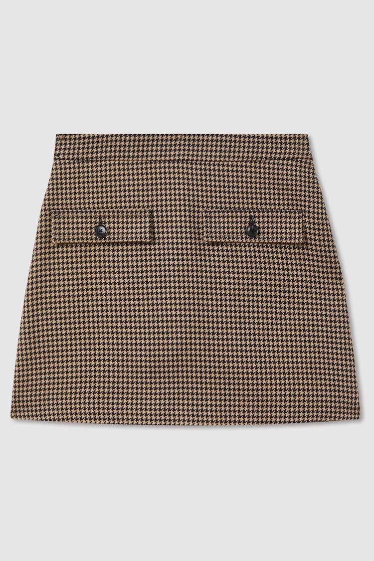 Reiss Black/Camel Lena Dogtooth Check Mini Skirt with Wool - Image 2 of 5