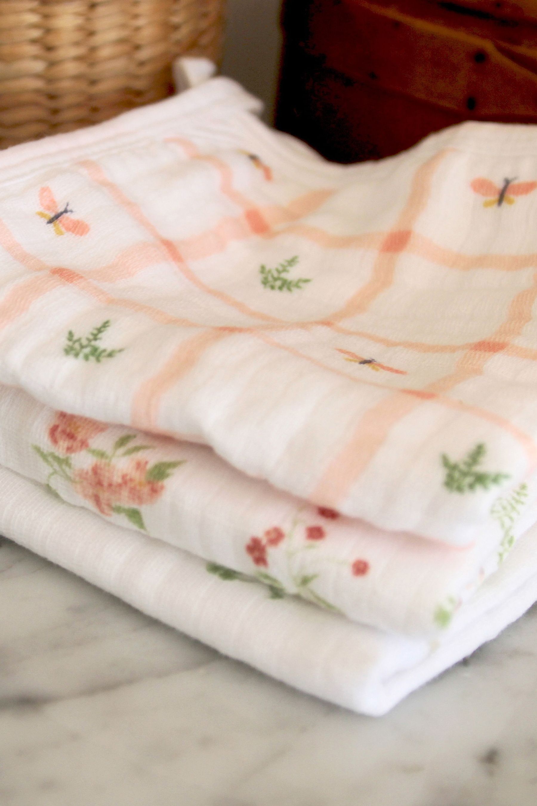 aden anais Pink Essentials Country Floral 100 Cotton Muslin Washcloth Set 3 Pack