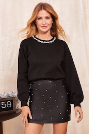 Friends Like These Black Embellished Neckline Jumper - Image 1 of 4