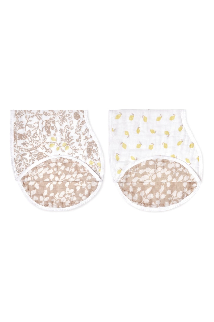 aden + anais White Burpy Silky Soft Natural 100% Cotton Woodland Bibs 2 Pack - Image 2 of 4