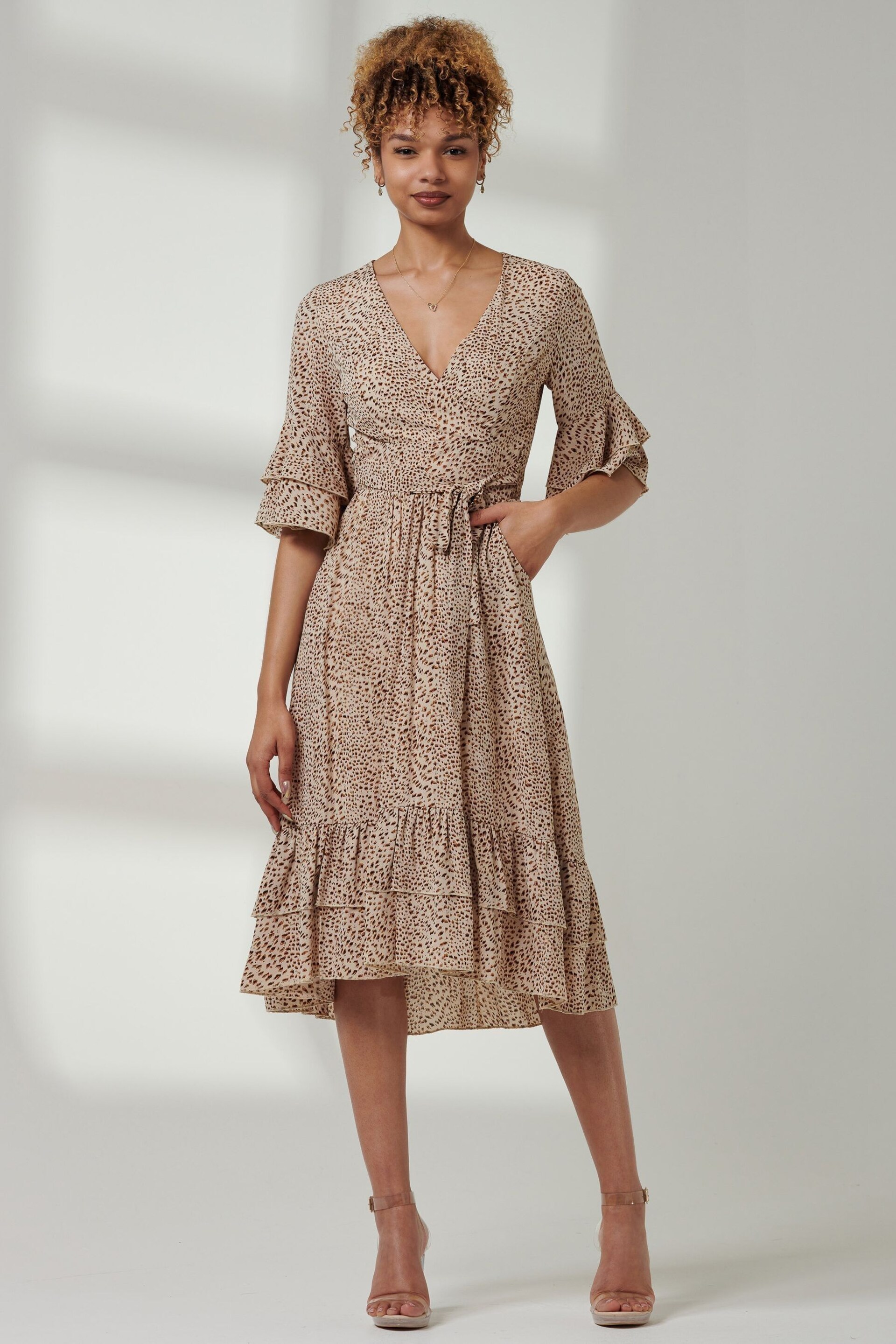 Jolie Moi Brown Tiered Detail Smock Dress - Image 1 of 6