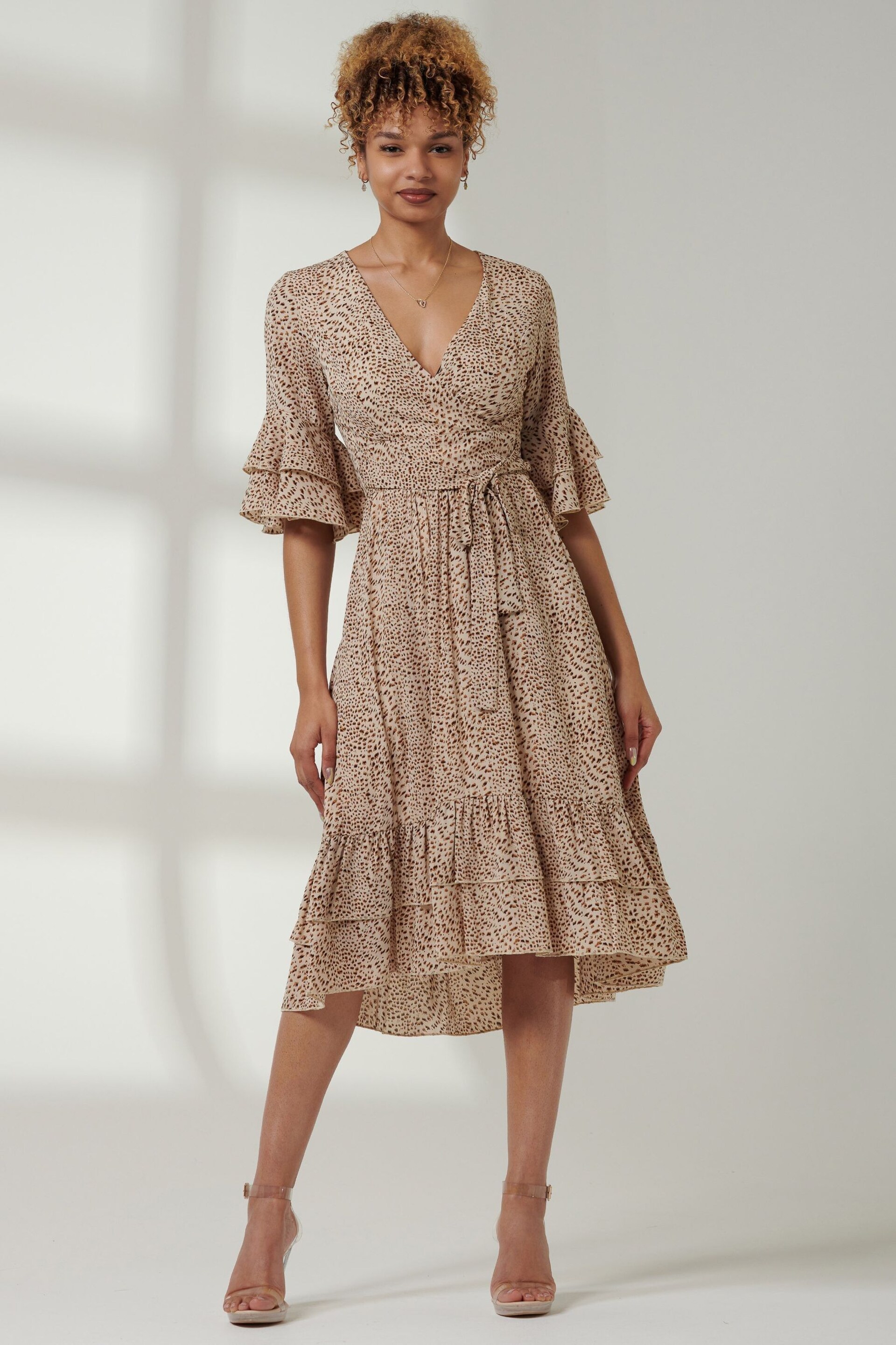Jolie Moi Brown Tiered Detail Smock Dress - Image 3 of 6