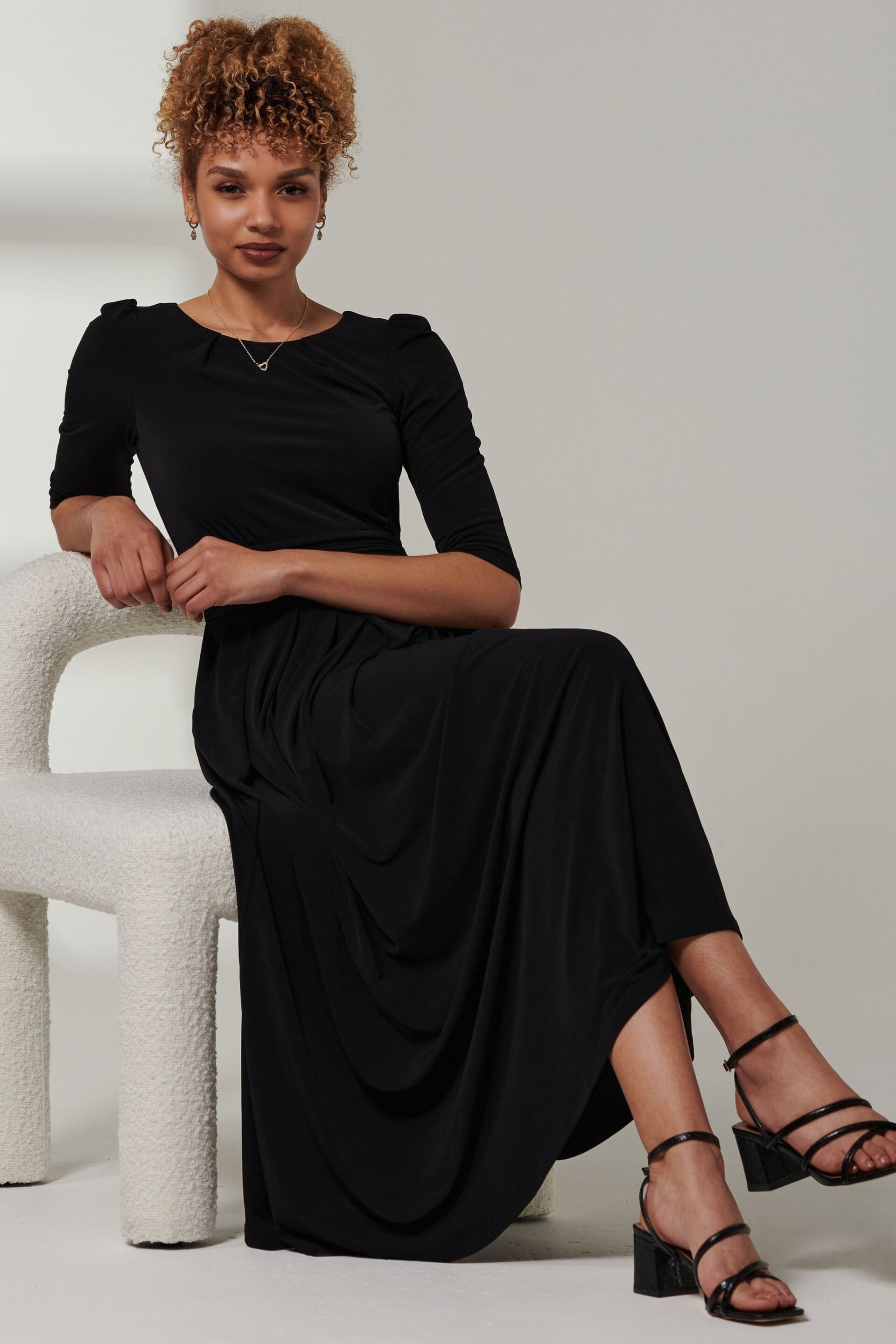 Jolie Moi Black Parker 3/4 Sleeve Maxi Dress - Image 5 of 6