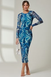 Jolie Moi Blue Mabyn Mesh Long Sleeve Midaxi Dress - Image 6 of 6