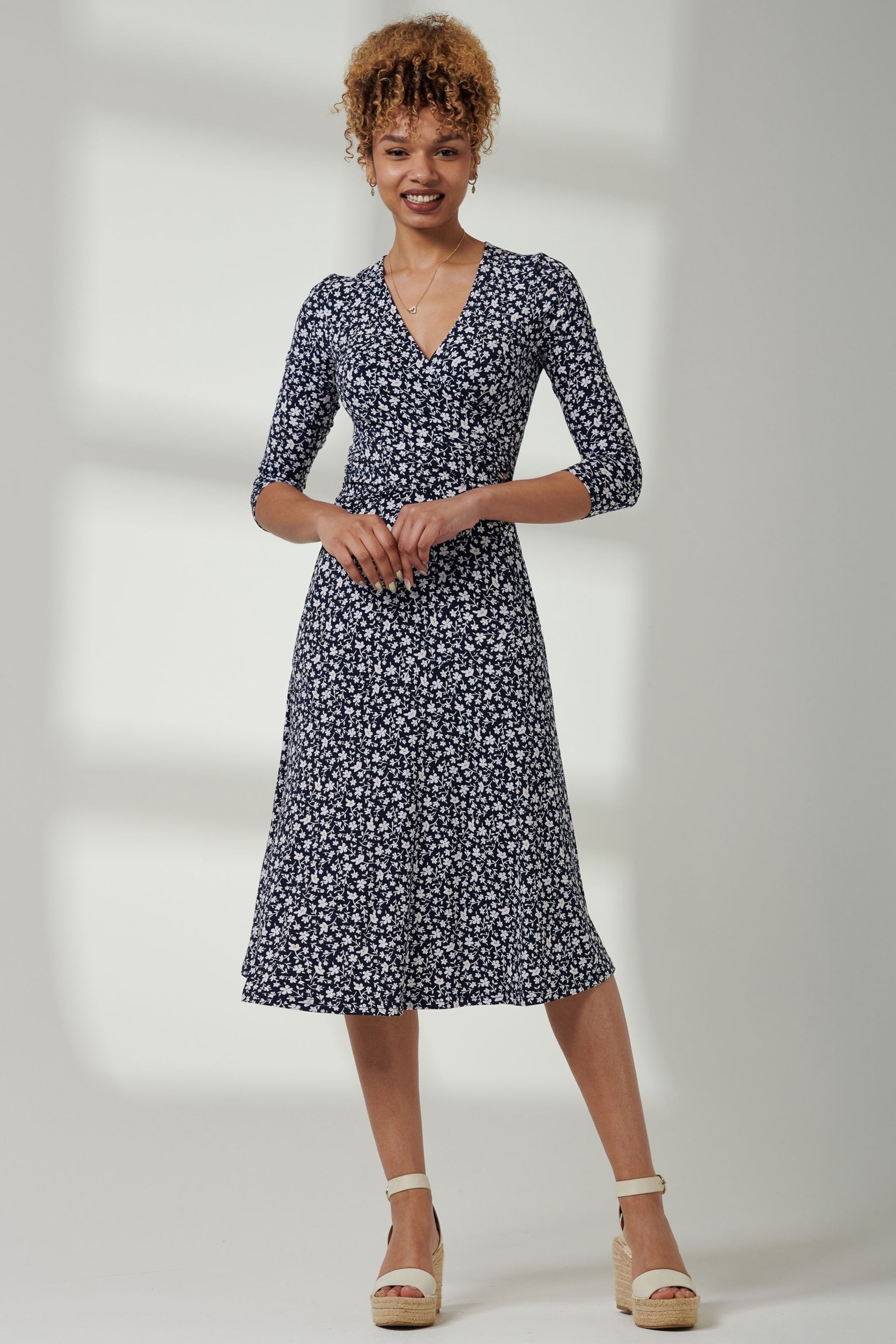 Jolie Moi Blue 3/4 Sleeve Jersey Midi Dress - Image 6 of 6