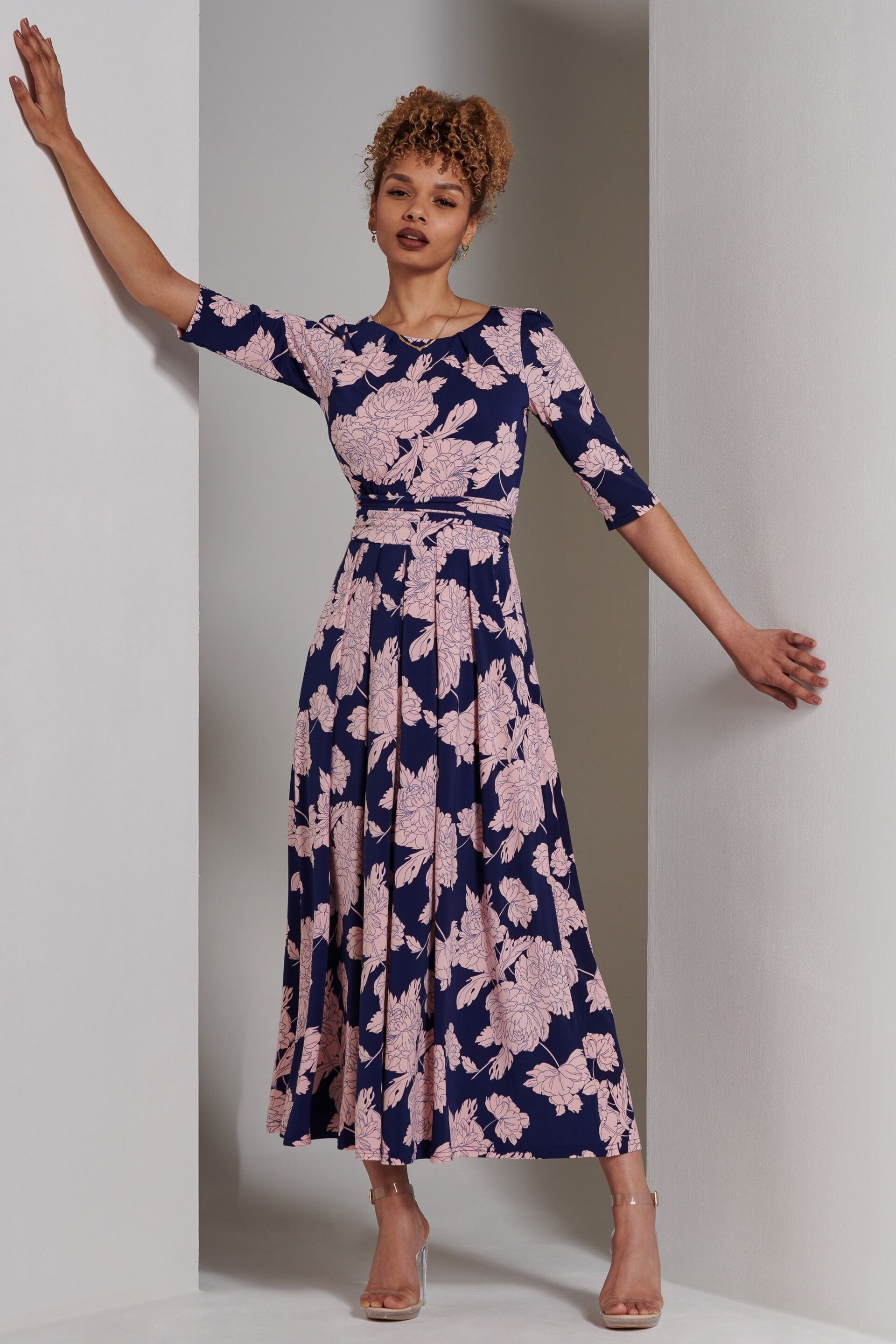 Jolie Moi Blue Parker 3/4 Sleeve Maxi Dress - Image 1 of 6