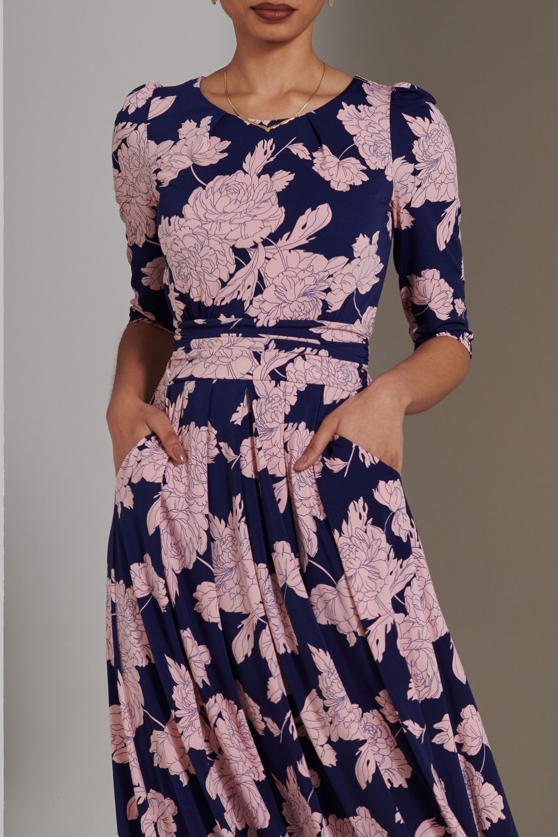 Jolie Moi Blue Parker 3/4 Sleeve Maxi Dress - Image 3 of 6