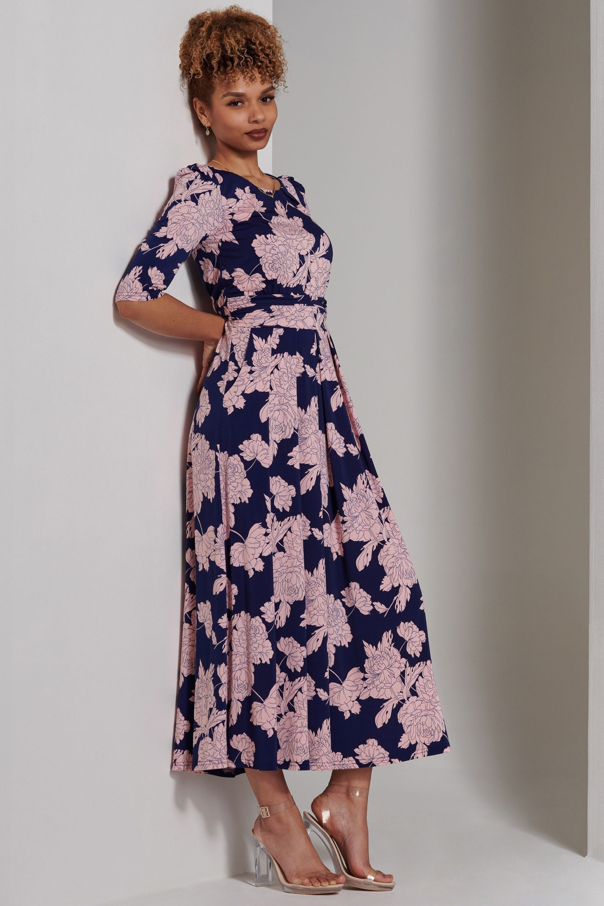 Jolie Moi Blue Parker 3/4 Sleeve Maxi Dress - Image 4 of 6