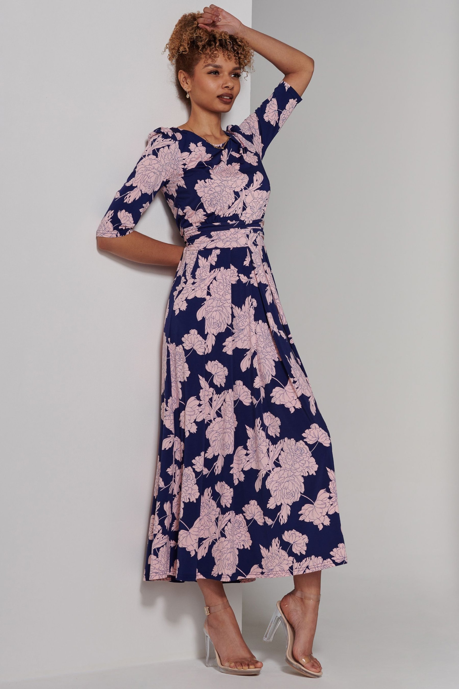 Jolie Moi Blue Parker 3/4 Sleeve Maxi Dress - Image 5 of 6