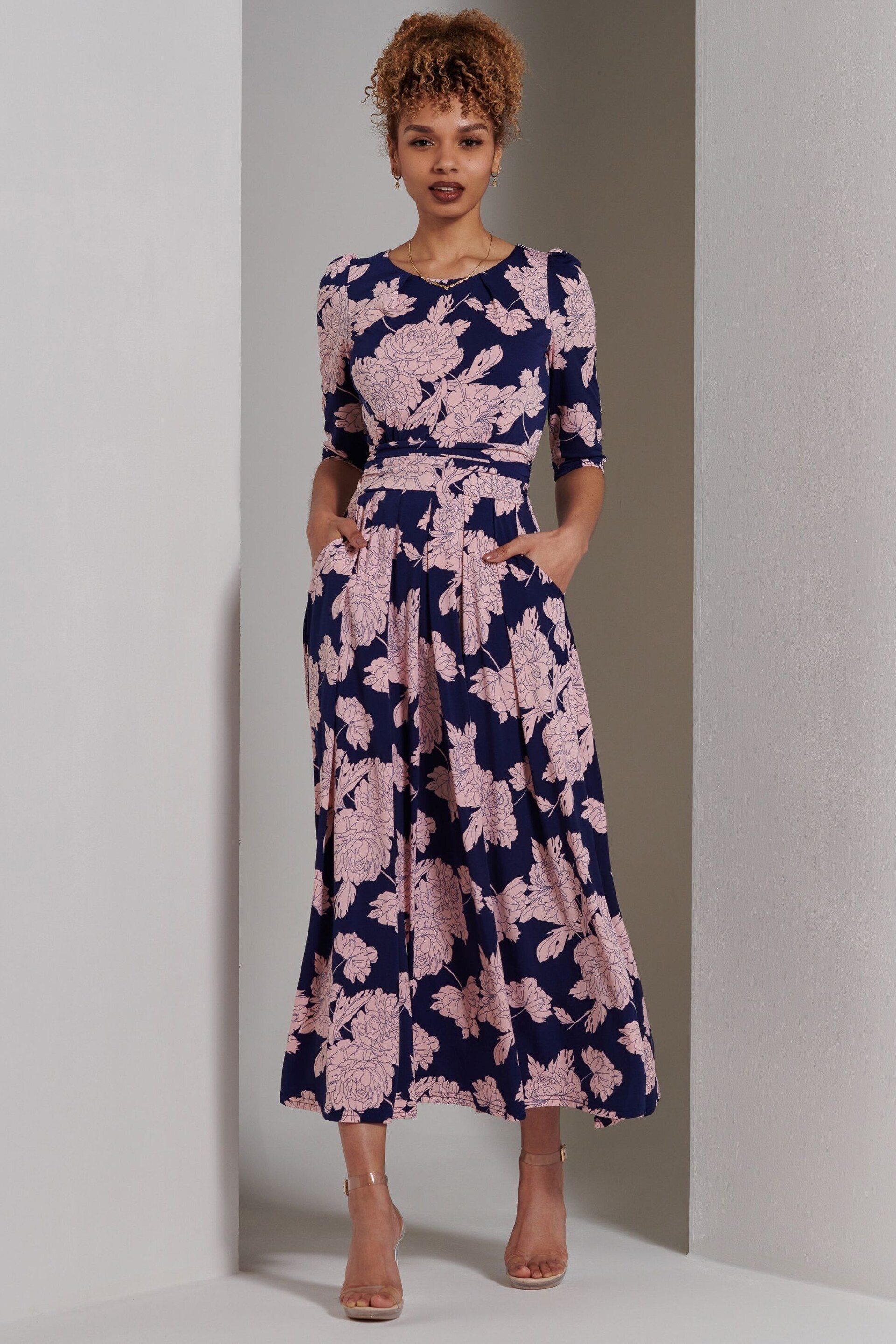 Jolie Moi Blue Parker 3/4 Sleeve Maxi Dress - Image 6 of 6