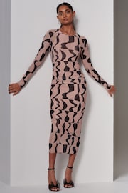 Jolie Moi Brown Gionna Mesh Long Sleeve Midaxi Dress - Image 1 of 6