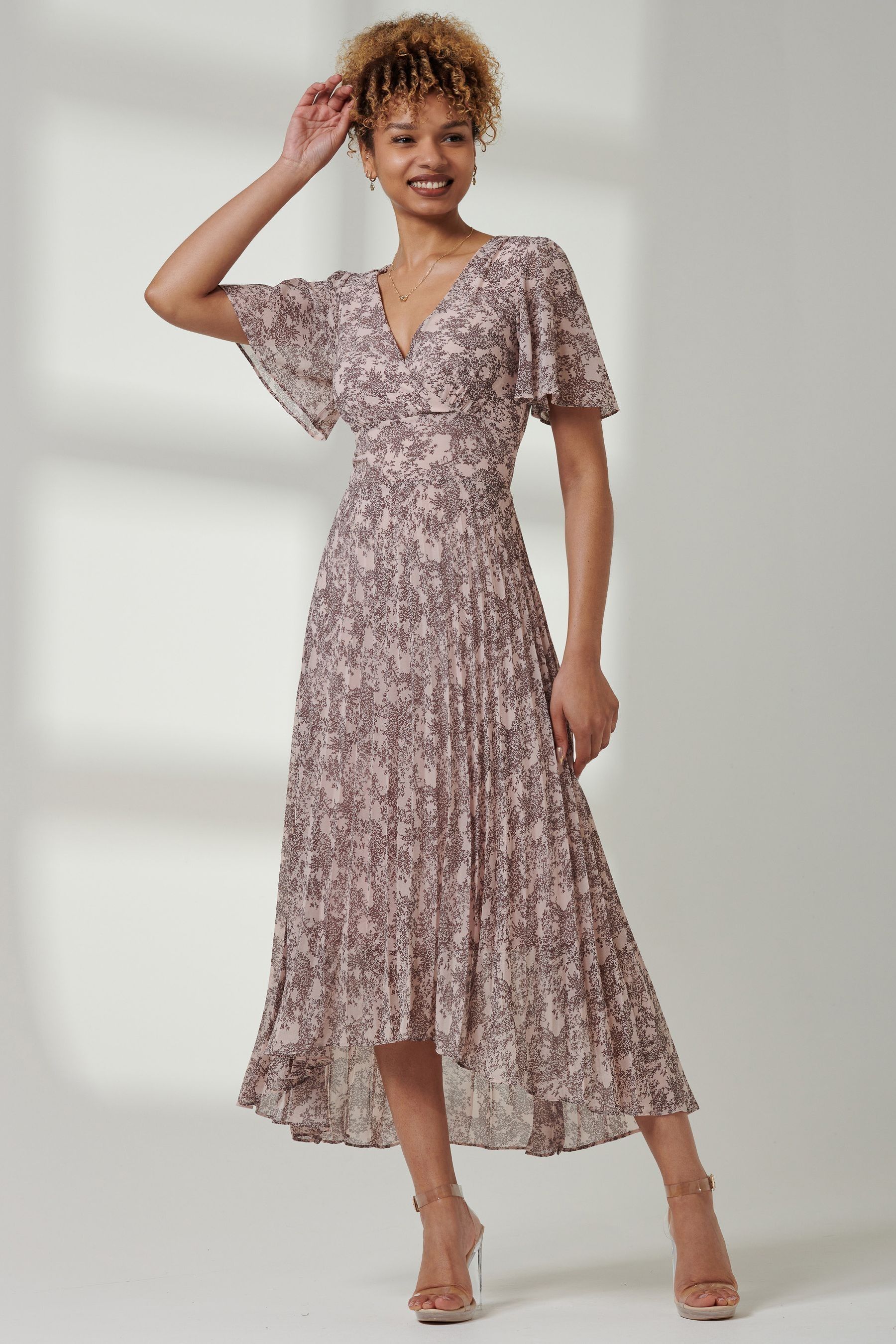 Buy Jolie Moi Pink Reita Pleated High Low Hem Dress from the Next UK online shop