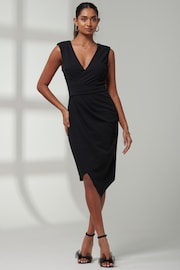 Jolie Moi Black Kiana Wrap Ruched Bodycon Dress - Image 1 of 6
