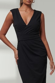 Jolie Moi Black Kiana Wrap Ruched Bodycon Dress - Image 3 of 6