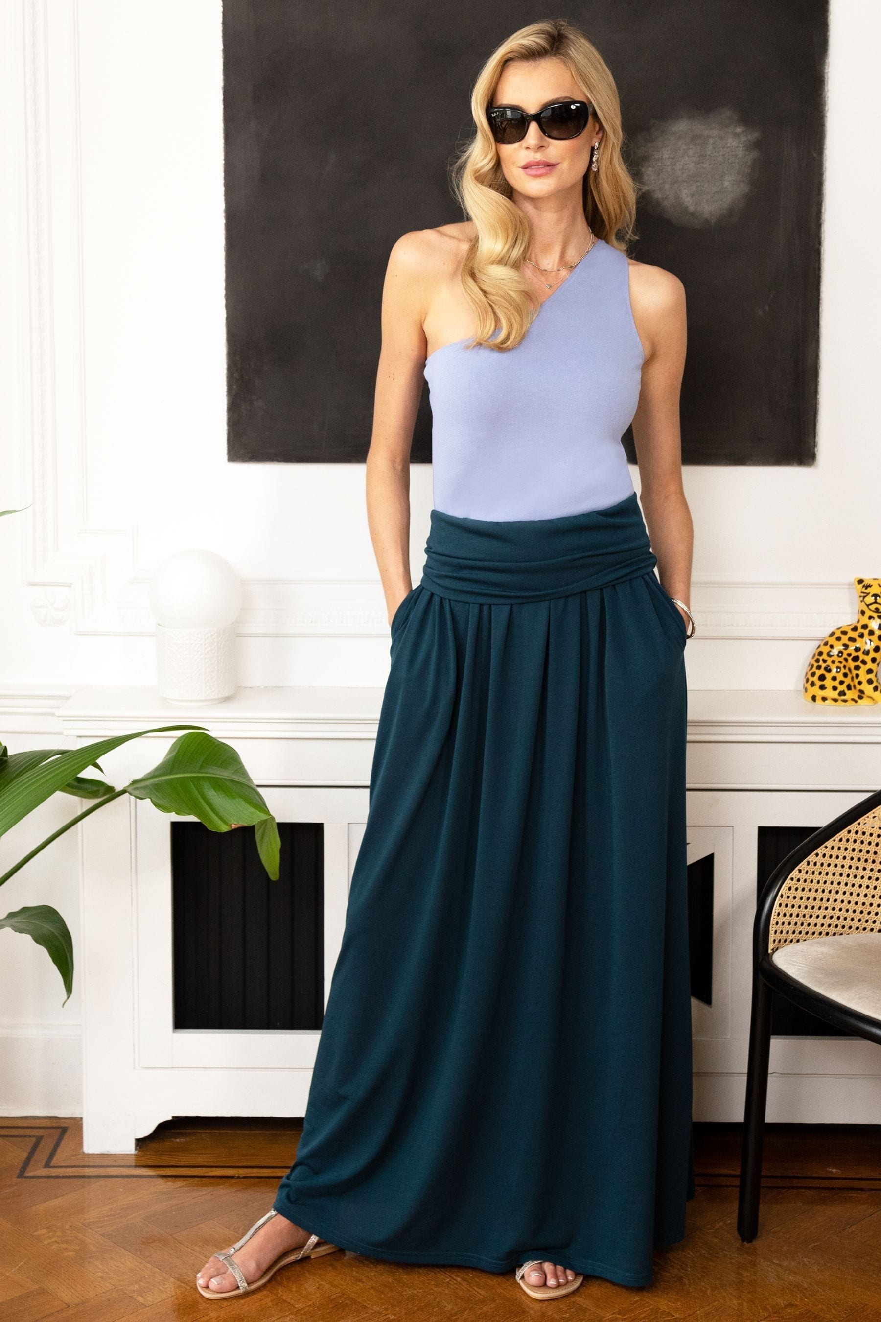Hot Squash Blue Roll Top Maxi Skirts