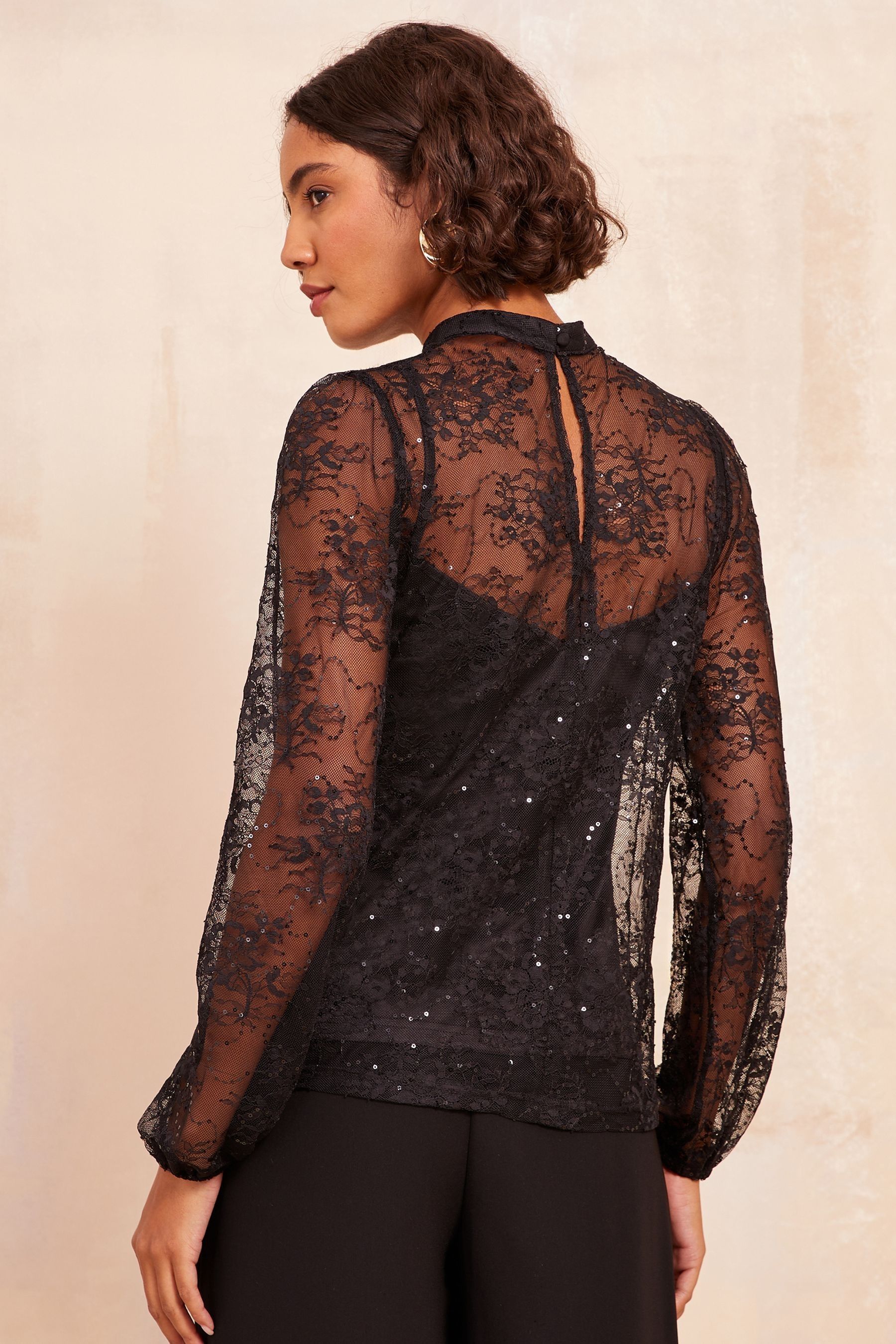 Black lace sequin top sales