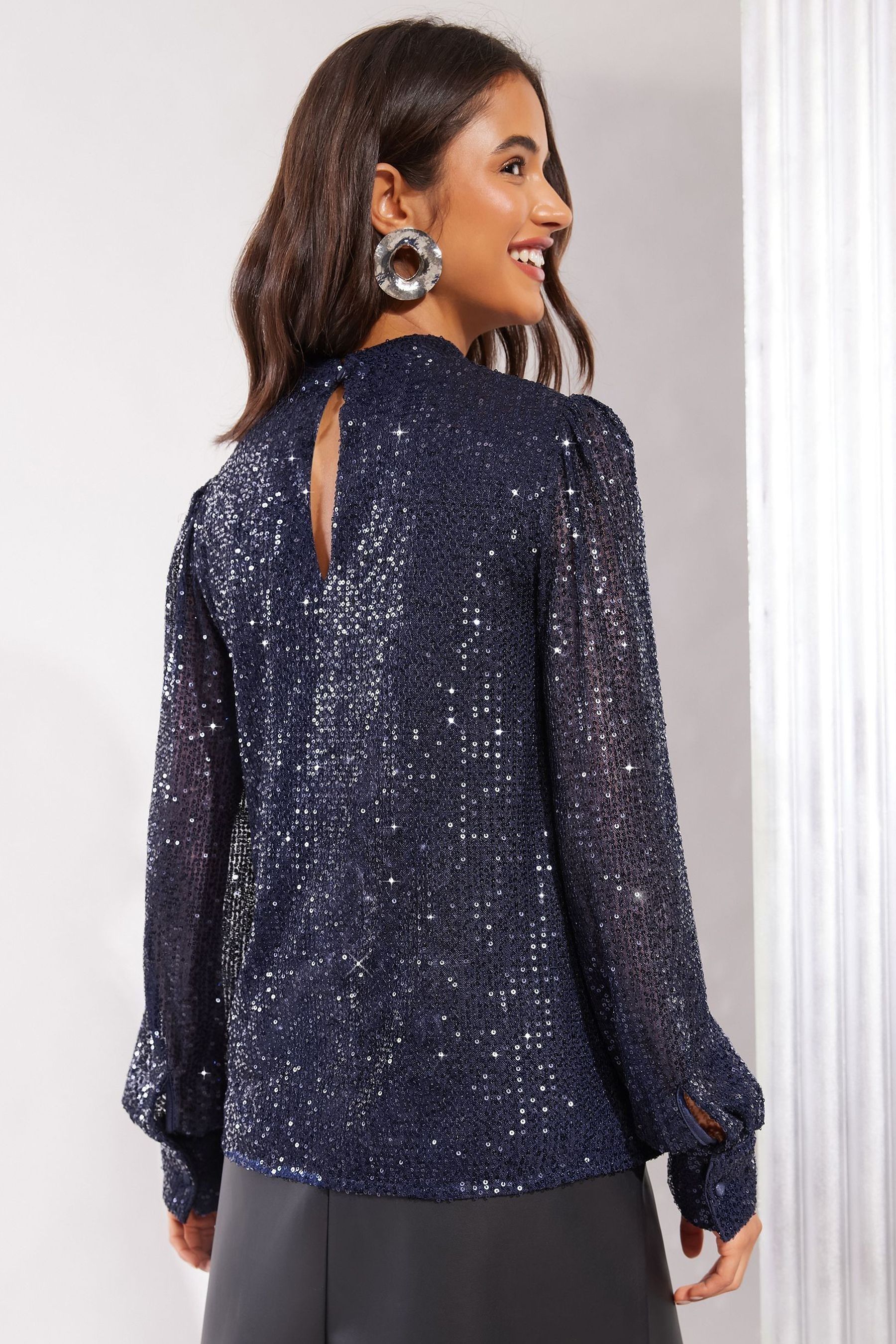 High neck long sleeve blouse deals