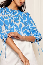 Friends Like These Blue 3/4 Sleeve Chiffon Tie Cuff Blouse - Image 2 of 4