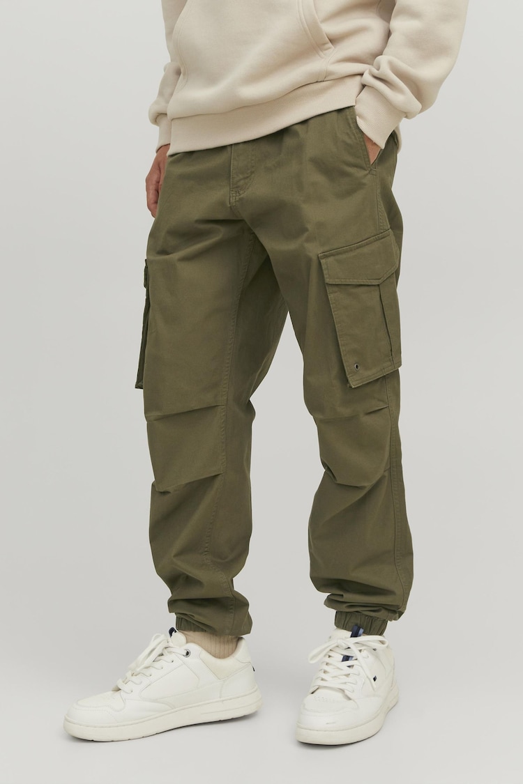 JACK & JONES Green Cuffed Cargo Trousers - Image 1 of 5