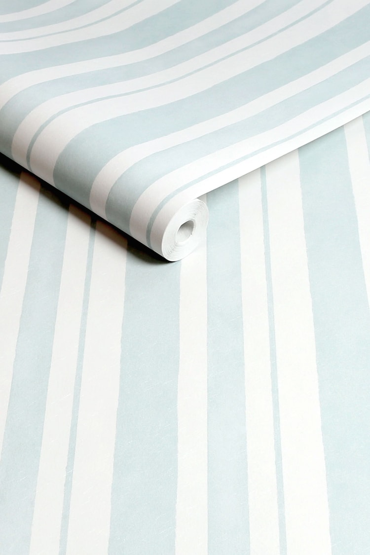 Shabby Chic by Rachel Ashwell® Blue Watercolour Stripe 10M Wallpaper - Image 1 of 3