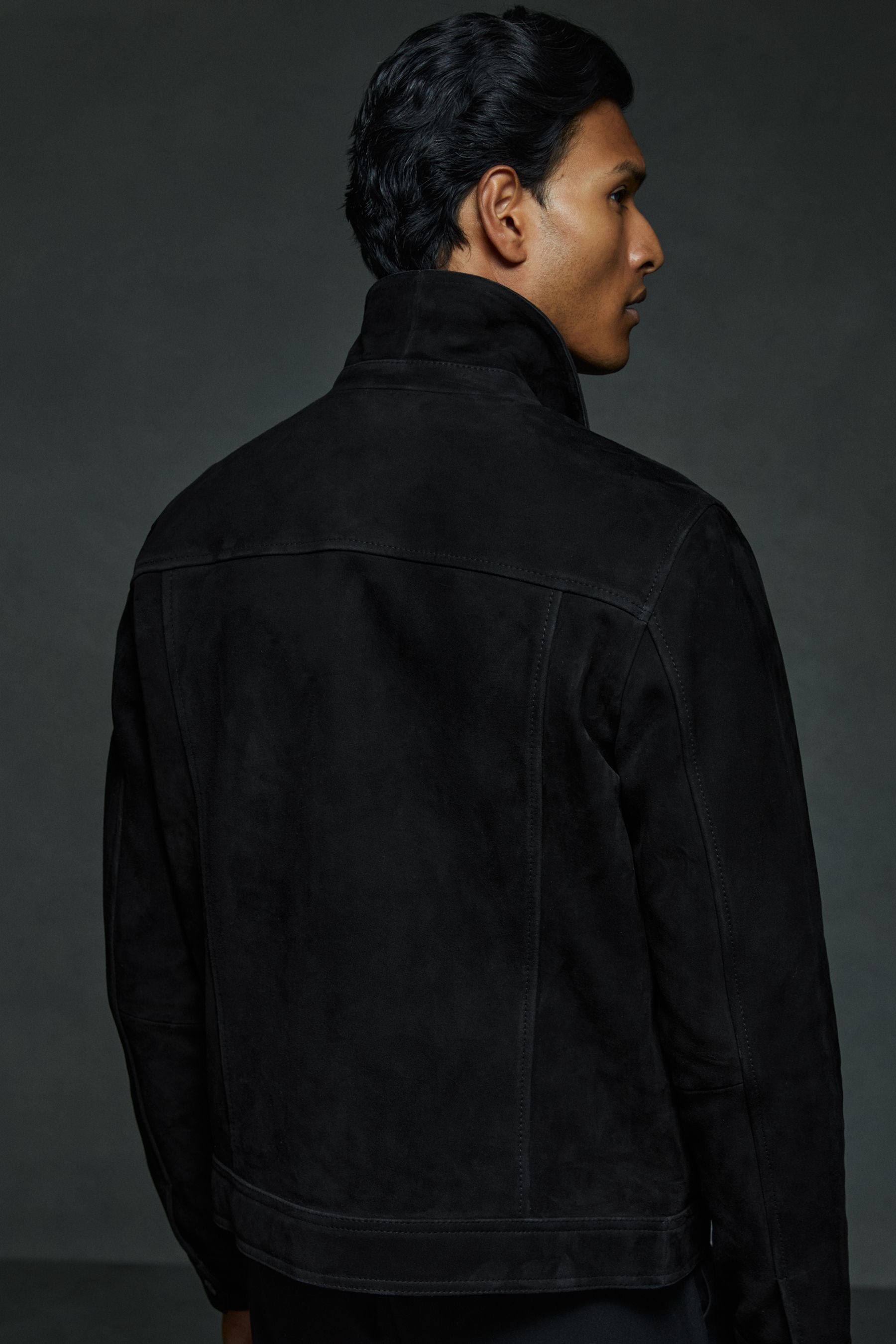 Suede trucker jacket black deals