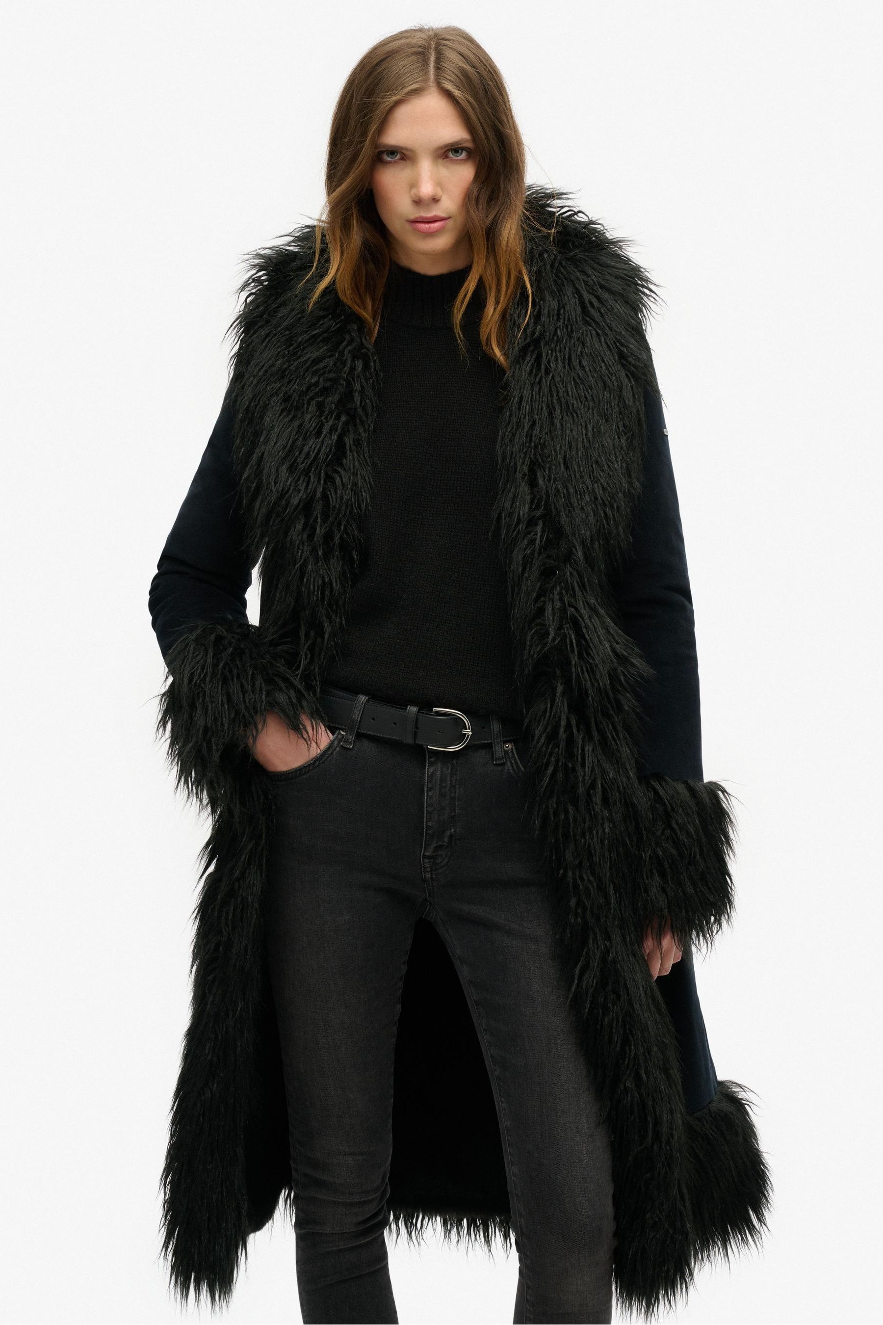 Buy Superdry Black Vintage Long Afghan Coat from Next Oman