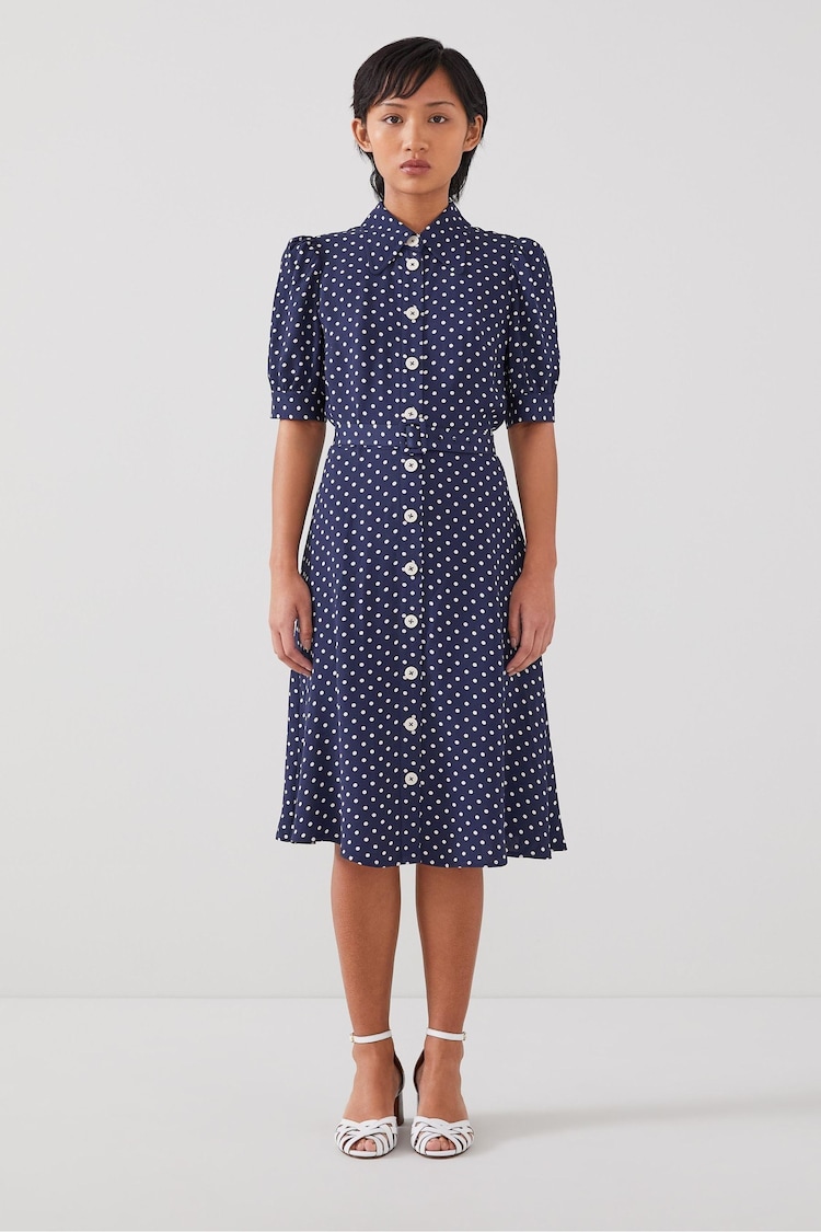 LK Bennett Navy Blue/Cream Valerie Petite Shirt Dress - Image 1 of 4