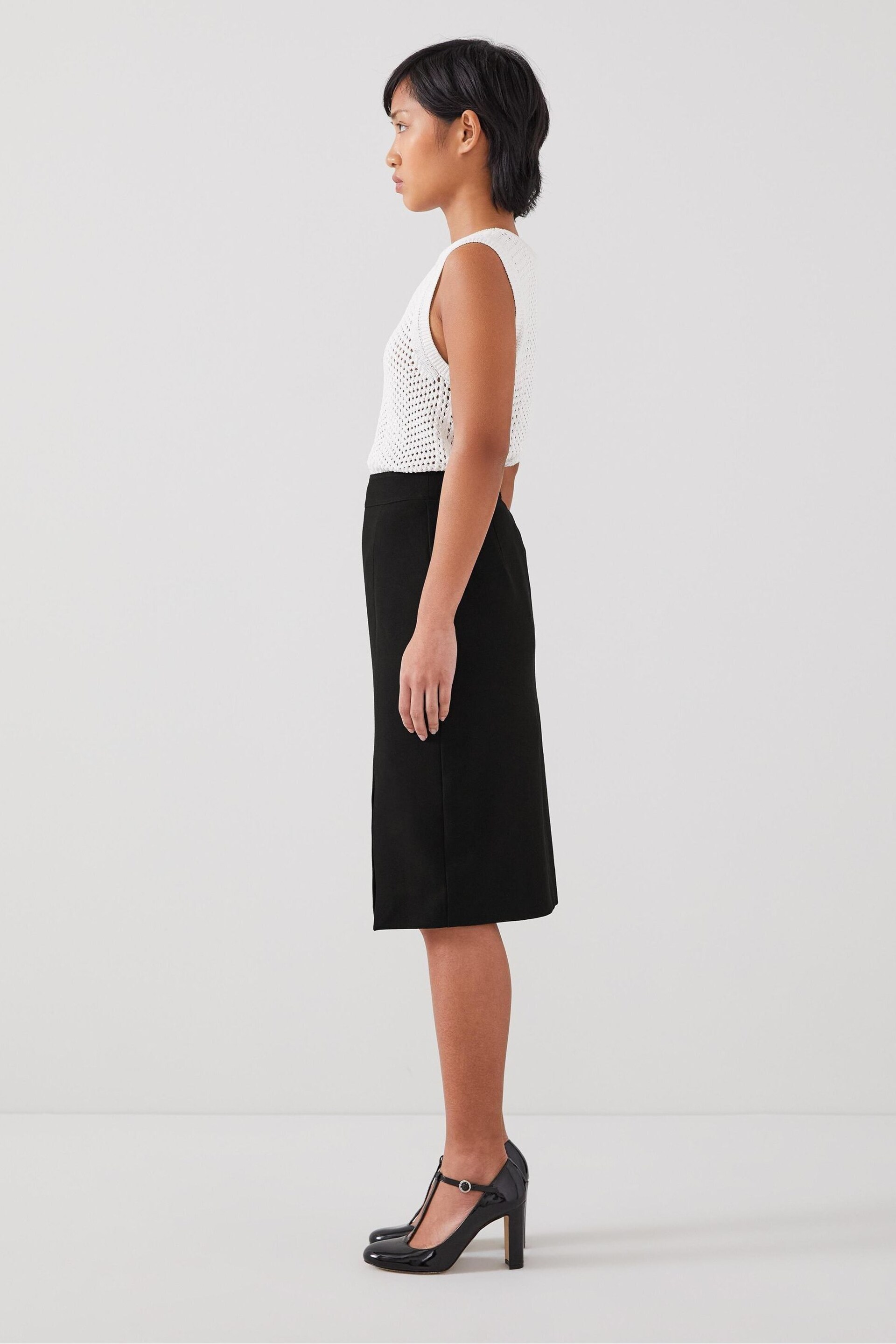 LK Bennett Sky Petite Lenzing™ Ecovero™ Viscose Blend Crepe Pencil Black Skirt - Image 2 of 3