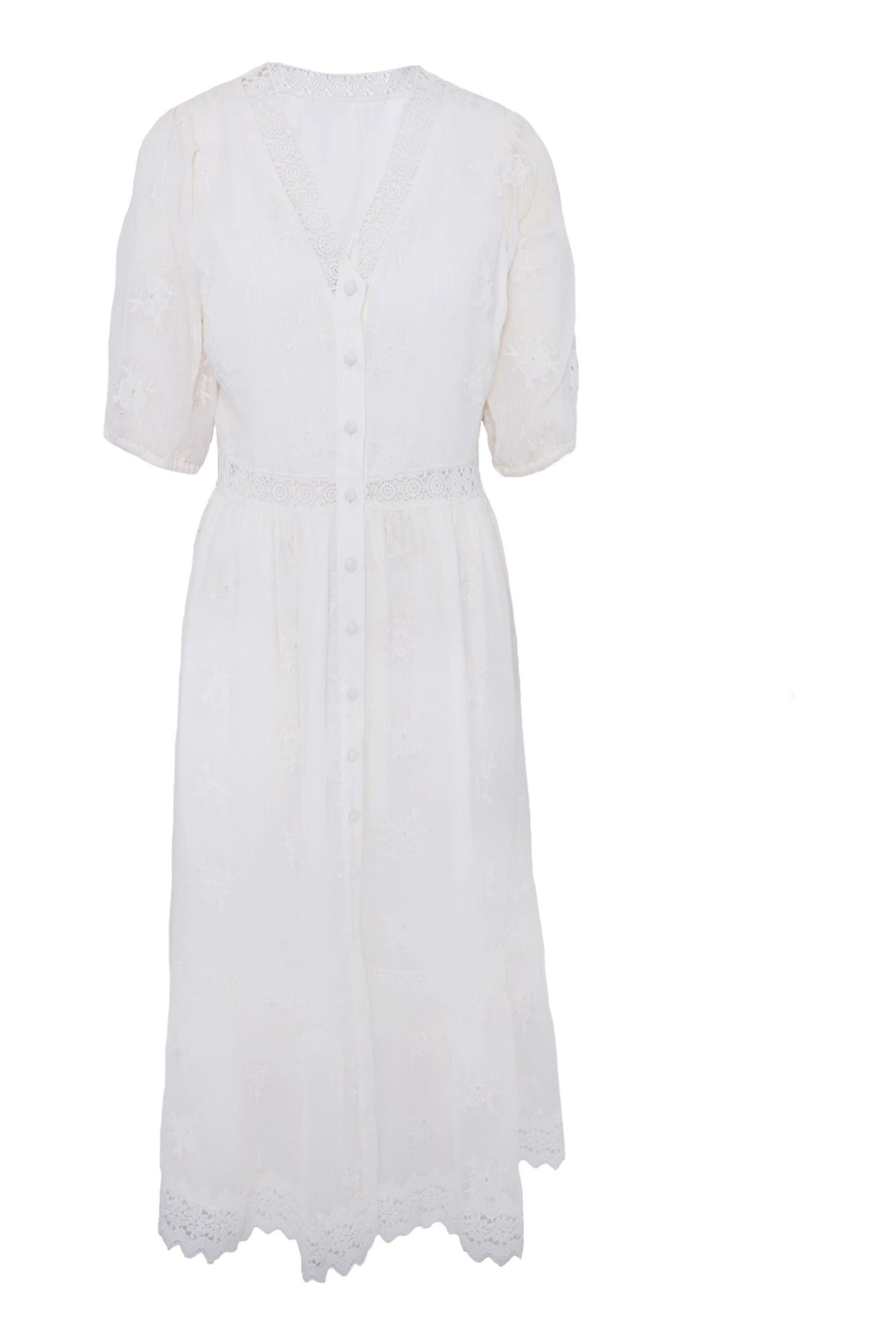 Another Sunday Cream Embroidered Button Down Lace Detail Chiffon Midi Dress - Image 4 of 6