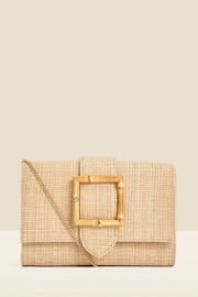 Sosandar Natural Raffia Bamboo Clasp Detail Clutch Bag - Image 1 of 3