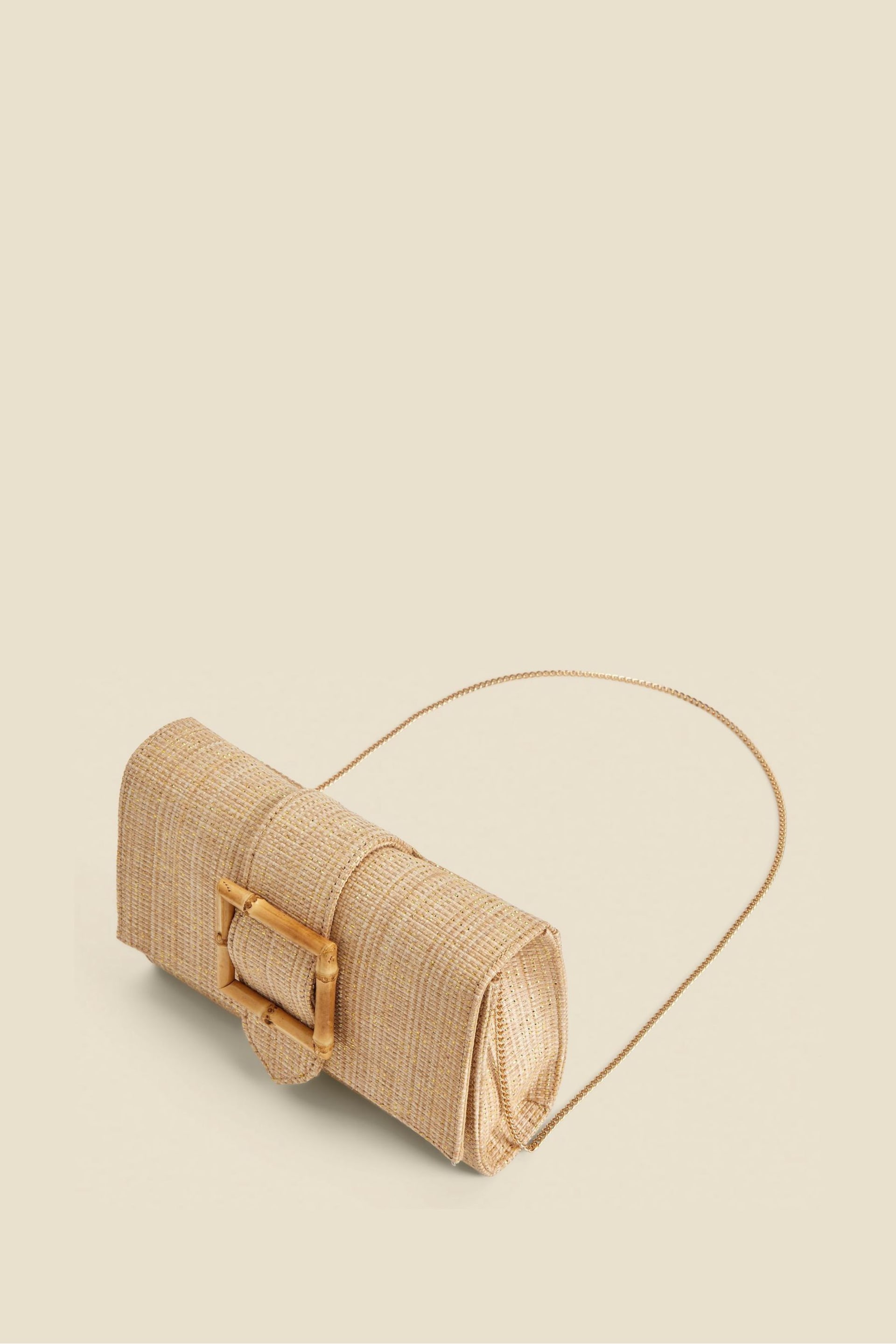 Sosandar Natural Raffia Bamboo Clasp Detail Clutch Bag - Image 2 of 3