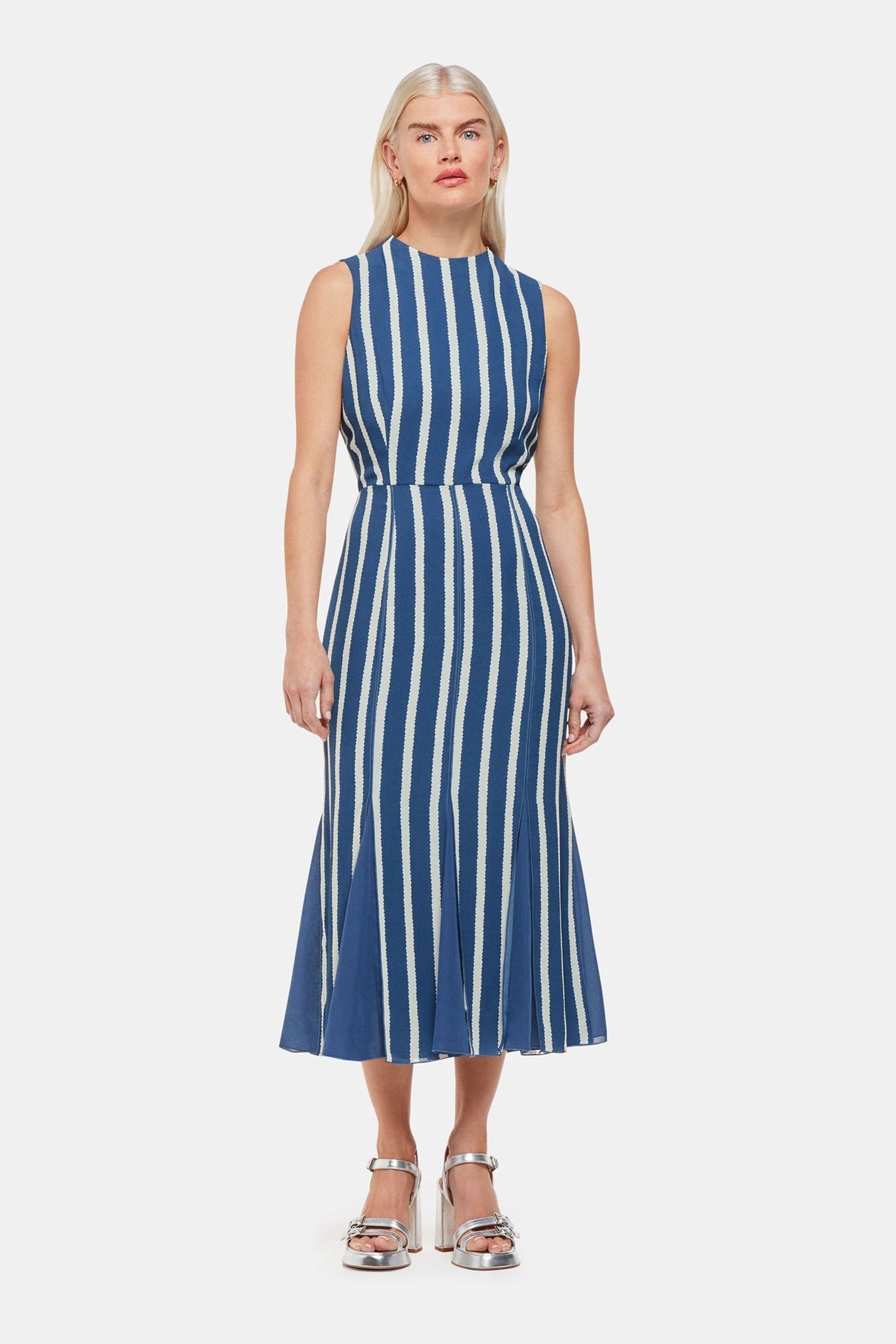 Buy Whistles Blue Petite Crinkle Stripe Midi Dress from Next USA