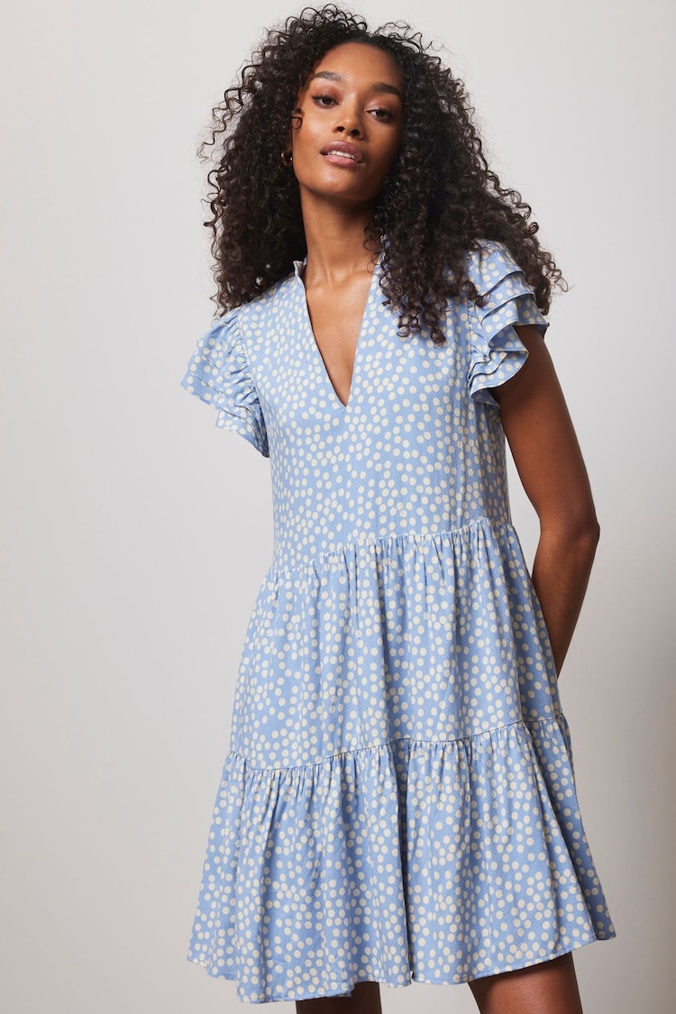 Mint Velvet Blue Spot Print Tiered Mini Dress - Image 1 of 6