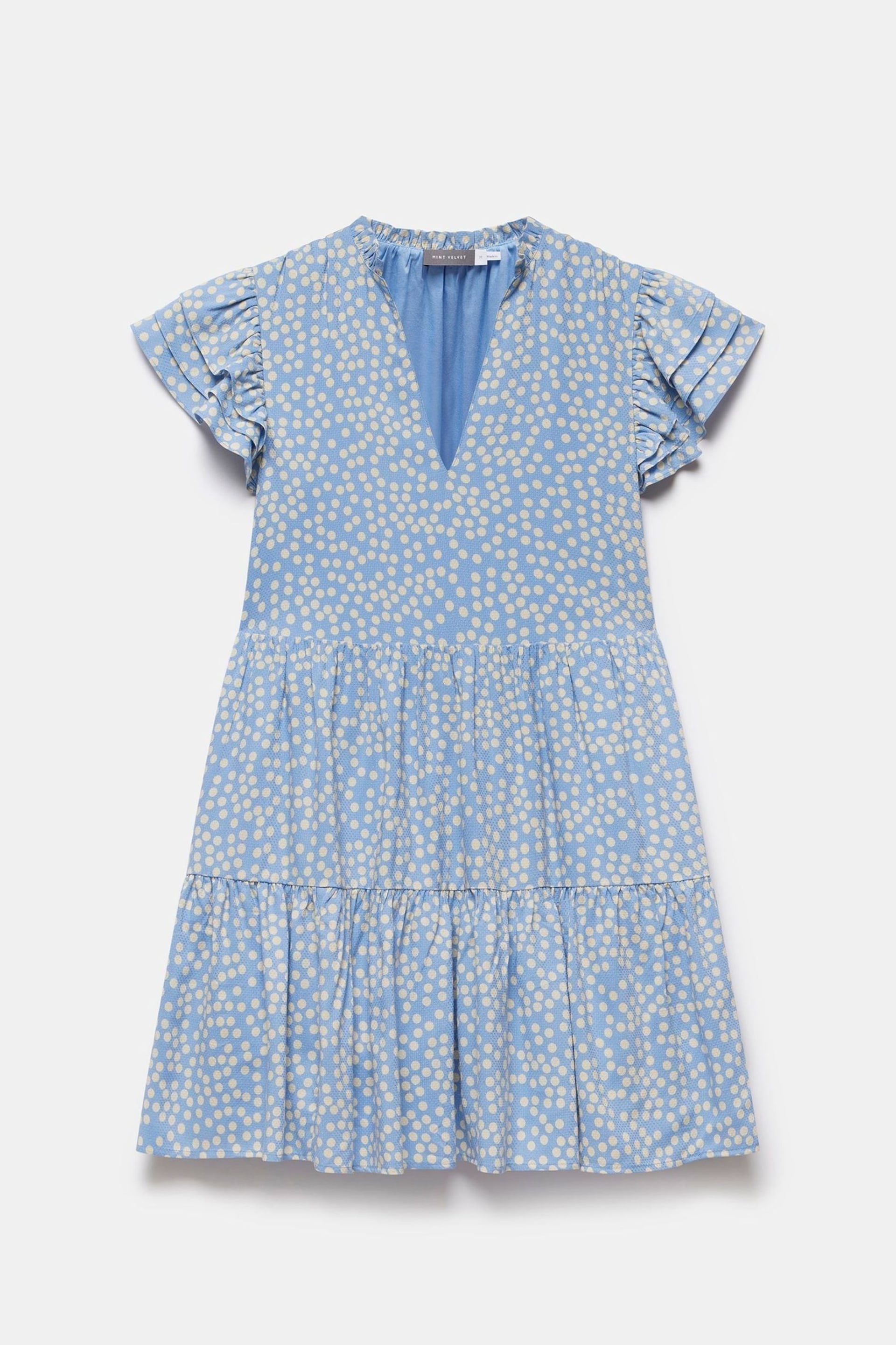 Mint Velvet Blue Spot Print Tiered Mini Dress - Image 5 of 6