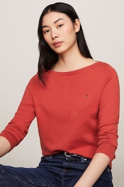 Tommy Hilfiger Red Cotton Jersey Stitch Boat-Neck Sweater - Image 3 of 5