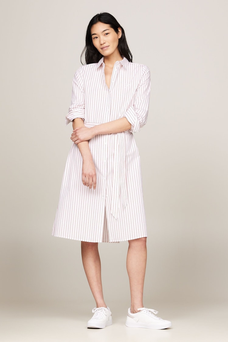 Tommy Hilfiger White Regular Fit Stripe Knee-Length Shirt Dress - Image 1 of 7