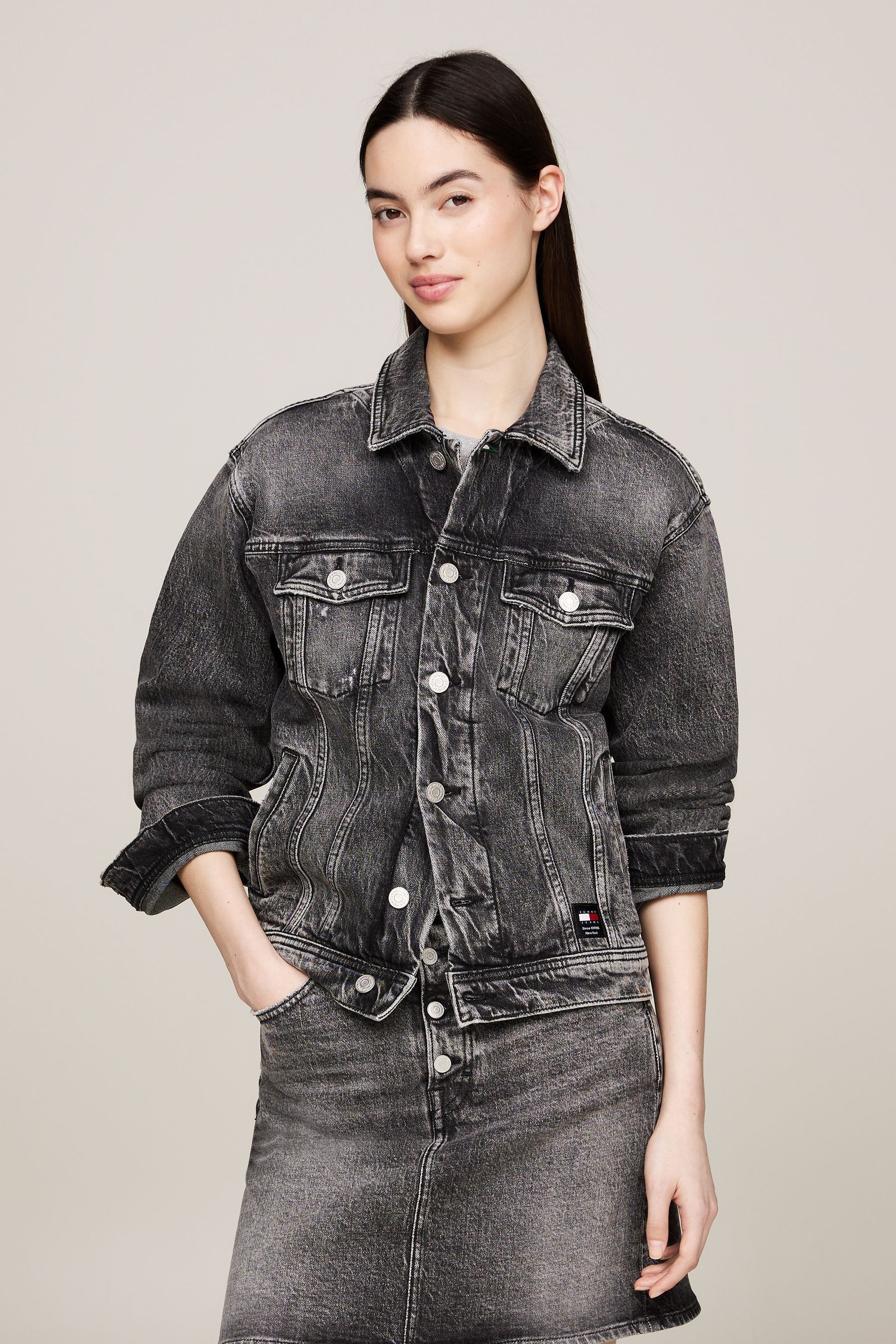 Black tommy hilfiger denim jacket top