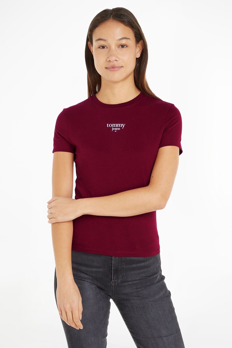 Tommy Jeans Red Slim Fit Essential Logo T-Shirt - Image 1 of 6