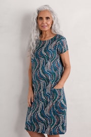 Seasalt Cornwall Blue Petite Tall Line Strokes Short Sleeve Dress - Image 1 of 4