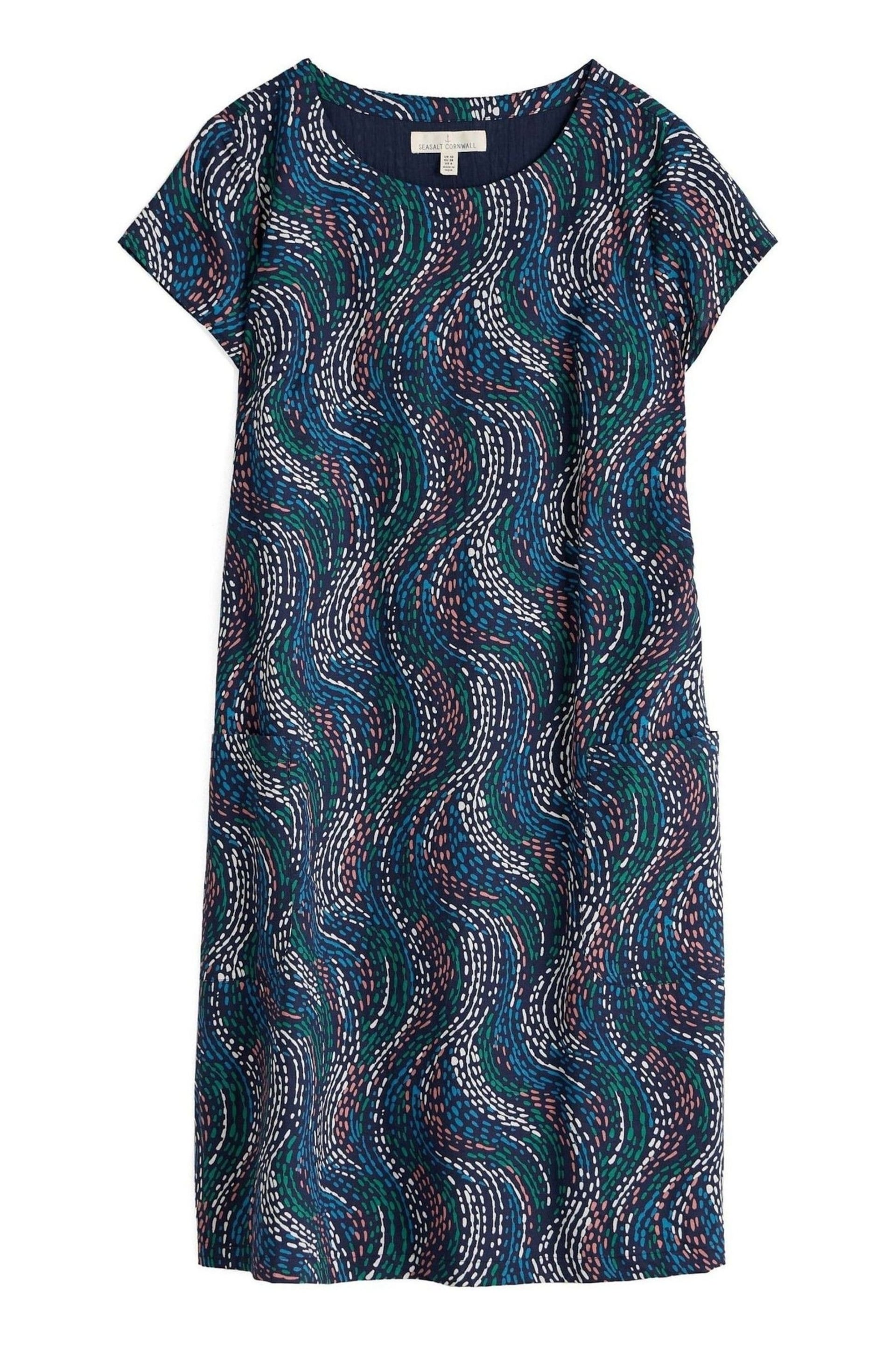 Seasalt Cornwall Blue Petite Tall Line Strokes Short Sleeve Dress - Image 4 of 4