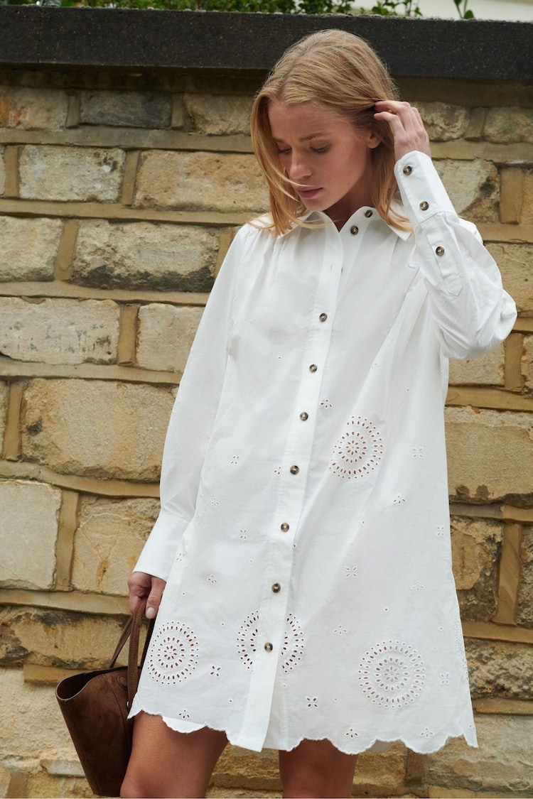 Ro&Zo White Laser Cut Hem 100% Cotton Shirt Dress - Image 1 of 7