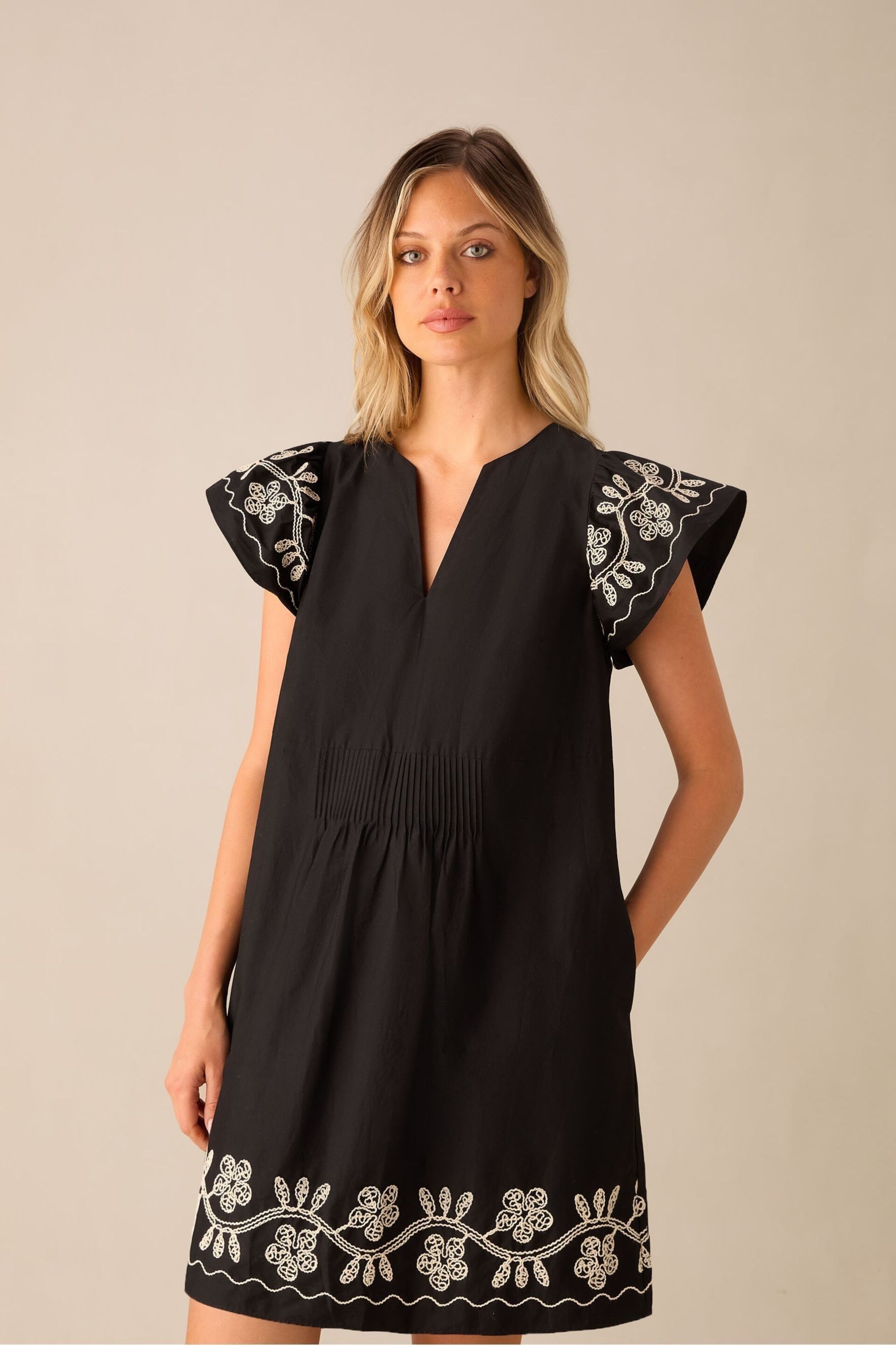 Ro&Zo Embroidery Frill Short Black Dress - Image 1 of 8