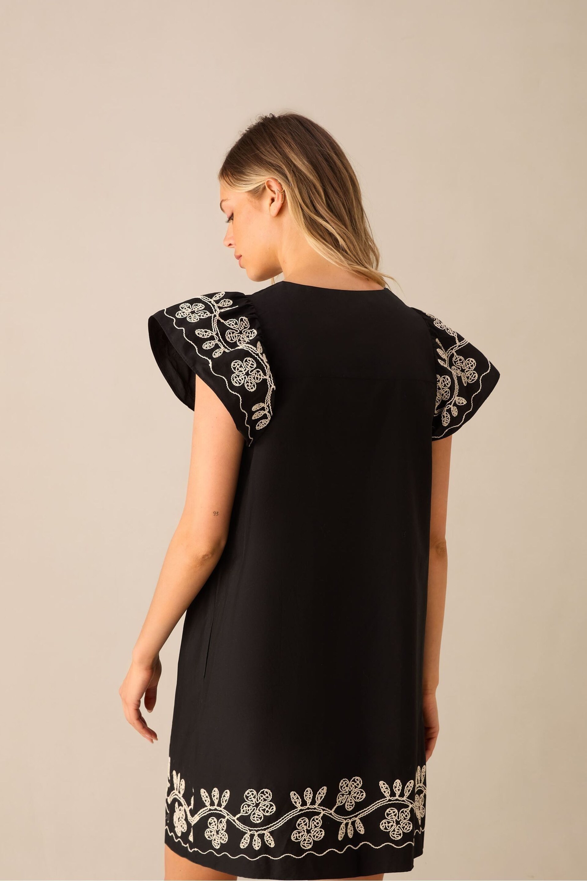 Ro&Zo Embroidery Frill Short Black Dress - Image 2 of 8