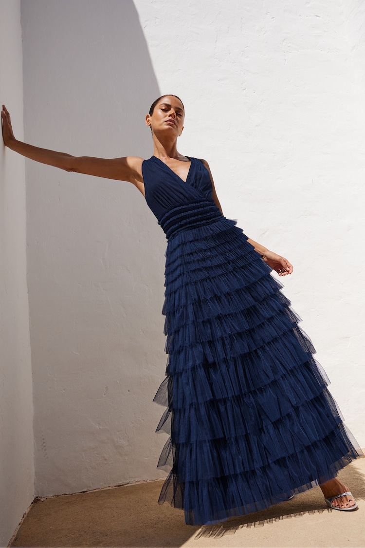 Ro&Zo Blue Anoushka Tulle Tiered Maxi Dress - Image 2 of 8