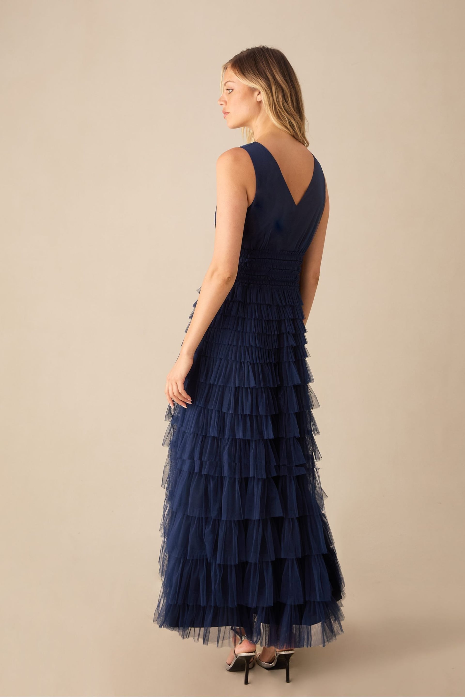 Ro&Zo Anoushka Navy Blue Tulle Tiered Maxi Dress - Image 5 of 8