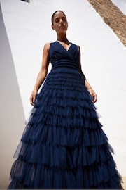 Ro&Zo Anoushka Navy Blue Tulle Tiered Maxi Dress - Image 8 of 8